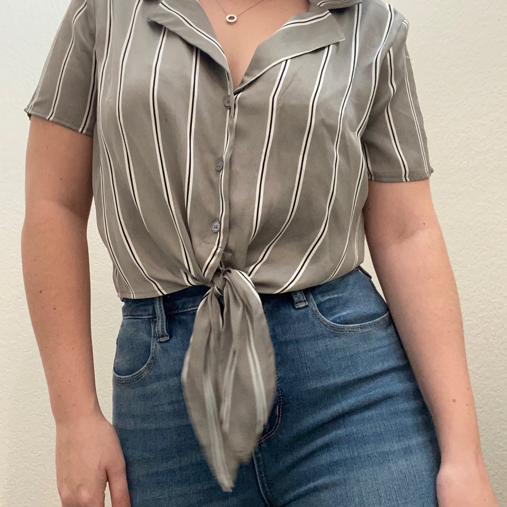 Gray and white striped top